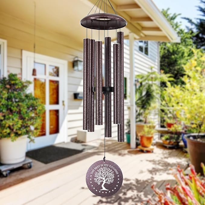 Personalized LifeTree Wind Chimes Deep Tone, Retirement Gifts for Woman/Man, Custom Congratulations Words for Retire, Outdoor Decorative Wind Chimes Metal (Produced in USA)