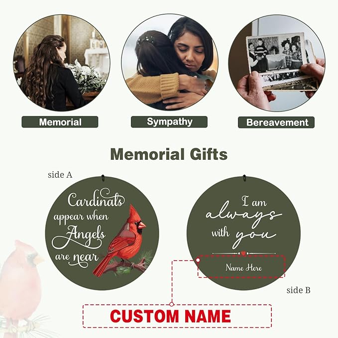 ASTARIN Cardinal Memorial Wind Chimes, 36" Personalized Name Sympathy Wind Chime, Windchimes in Memory of Loved One, Bereavement Condolence Gift for Loss Mom Dad Sister Son(Produced in USA)