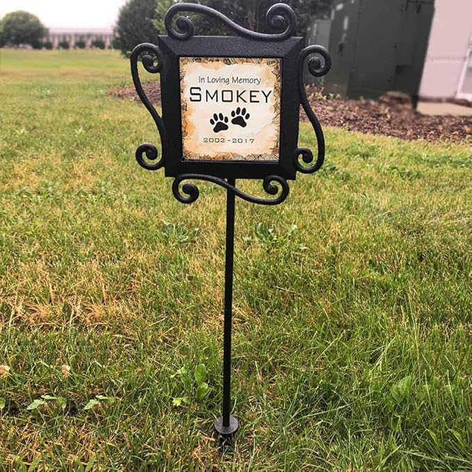 GiftsForYouNow Personalized Pet Memorial Garden Stake, in Loving Memory, 28” by 8.5”, Pet Grave Markers, Dog Memorial Gift, Wrought Iron Stake, Memorial Plaque