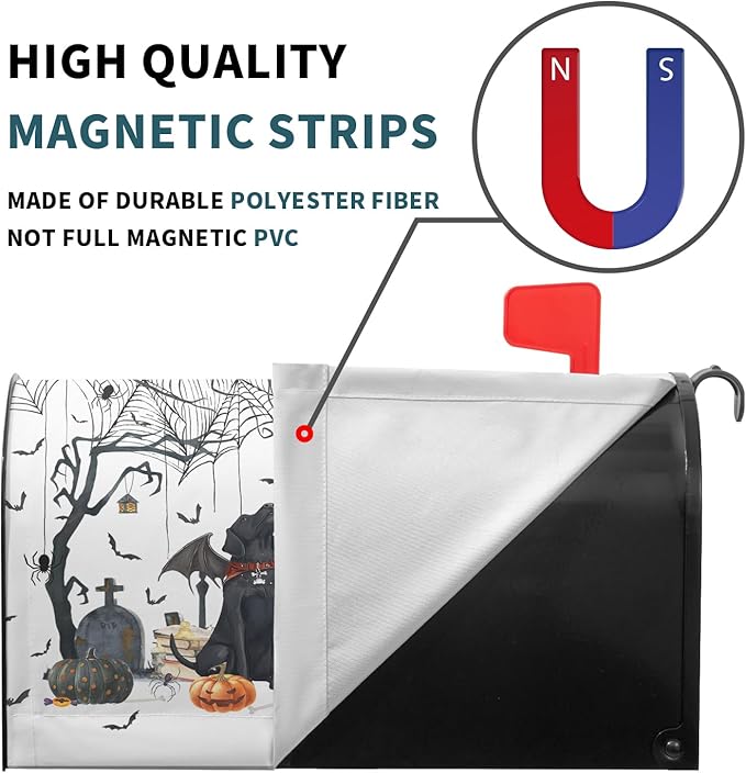 25.5"x21" Halloween Dogs Magnetic Mailbox Cover Spooky Pumpkins Tombstone Spider Web Bats Waterproof Mailbox Wrap Letter Post Cover Large Size for Garden Yard Outside Holiday Decor
