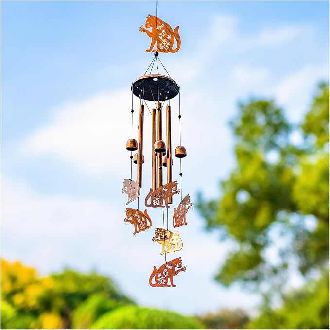 Cat Wind Chimes Outdoor Cat Gifts for Women Men Mom Dad Birthday Unique Gardening Gifts Metal WindChimes for Outside/Indoors, Lawn, Patio, Home, Yard Decor, Garden Decorations