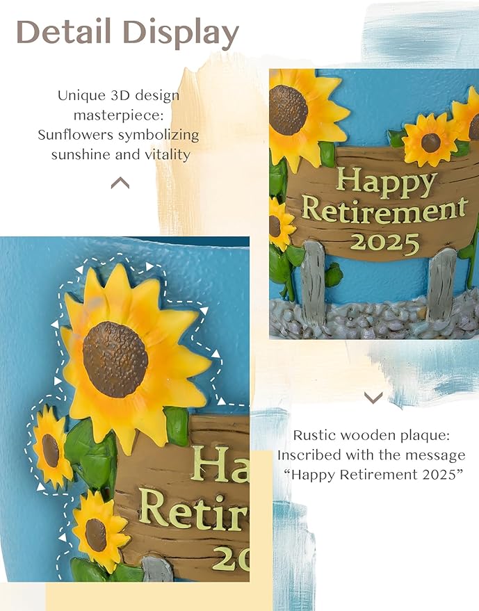Plant Pot Retirement Gift for Woman - Happy Retirement 2025 - Hand-Painted Flower Pot for Unique Retired Gifts or Retirement Party Decorations - Succulent Planter with Drainage 5.3 inch