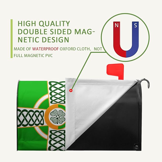 Celtic Irish Flag Mailbox Cover - St. Patrick's Day Clover Shamrocks Wrap - Farmhouse Home Magnetic Mailbox Covers - Standard Size 18"x21"