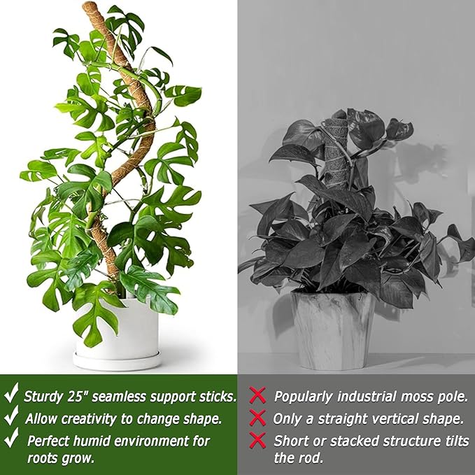 Soupiar 2 Pack 25" Moss Pole, Bendable Moss Pole for Plants Monstera, Moss Poles for Climbing Plants Indoor, Handmade Coco Coir Plant Pole Sticks Support Stakes for Potted Plants