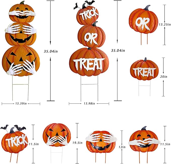 2Pack Glow in The Dark Halloween/Thanksgiving Garden Stakes – Stacked Pumpkin Design, Outdoor Halloween Yard Decorations, Light Up Pathway Markers for Spooky Night
