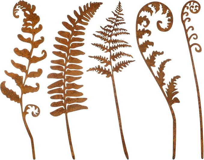 LEIFIDE 5 Pcs Rusted Metal Garden Stakes Decorative Metal Flowers for Outside Plant Stakes Outdoor Decor Flower Bed Decor for Lawn Yard Walkway Pots