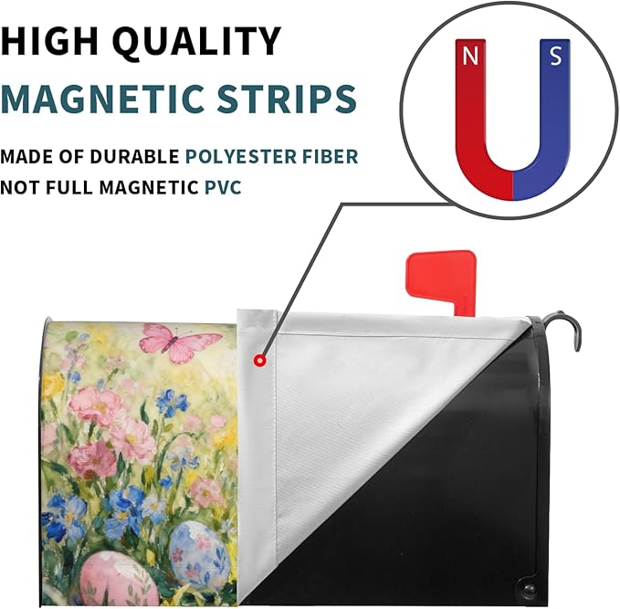 Easter Large Mailbox Covers Magnetic Oversized Cute Bunny Yellow Pink Blue Floral Cross Egg Spring Holiday Outdoor Seasonal Decorative Letter Box Cases for Home Garden Outside Decor, 25.5x21 Inch