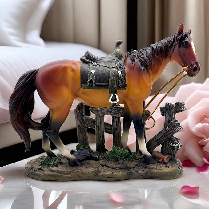 10 INCH Horse Statue Figurine Sculpture Resin Collectible Gifts for Horse Lover Office Home Decor Desk Accessories Decoration Garden Figurines Outdoor Decor (Brown)