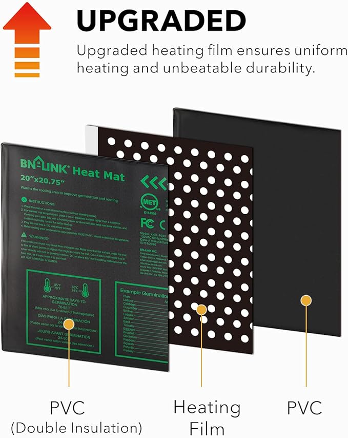 BN-LINK Seedling Heat Mat Warm Hydroponic Heating Pad Waterproof 48" x 20.75" for Seed Starting Greenhouse and Germination