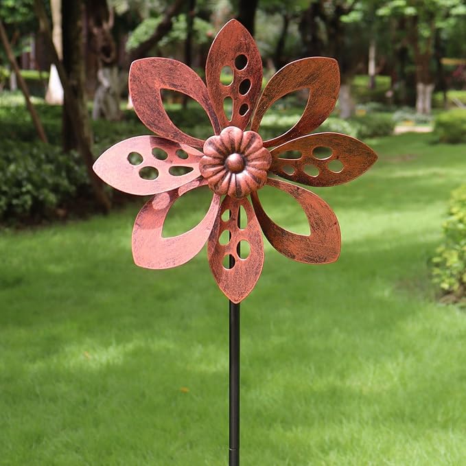 Outdoor Garden Wind Spinner Metal Yard Decorative Petal Kinetic Sculpture Classic Vintage 48x10 Inch