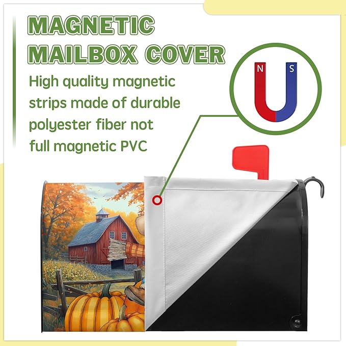 Fall Mailbox Covers Magnetic Scarecrow Pumpkin Mailbox Cover Standard Size 21x18 inch Harvest Autumn Sunflower Post Letter Box Cover Wrap for Outdoor Garden Decor Maple Leaves