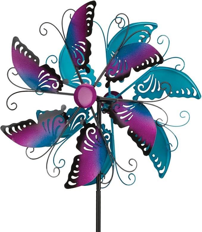 Regal Art & Gift Butterfly Wind Spinner – Metal Yard Decorations Outdoor | Kinetic Garden Spinner for Lawn, Pathway, or Flower Bed | Weather-Resistant Outdoor Sculpture - 70 Inch