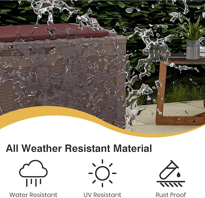 Patiolife 100 Gallon Resin Deck Box with Cushion, Large Outdoor Storage Box for Garden Tools, Pool Supplies, Waterproof and Lockable, Dark Brown
