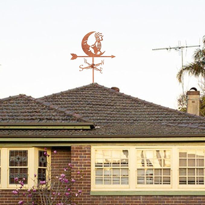 SUPERDANT Kokopelli Weather Vane Moon Wind Vanes for Yard Metal Weathervane Roof Mount for Gardens Outside Reddish Copper Weathervanes Farmhouse Farm Barn Sheds Patio Decorations