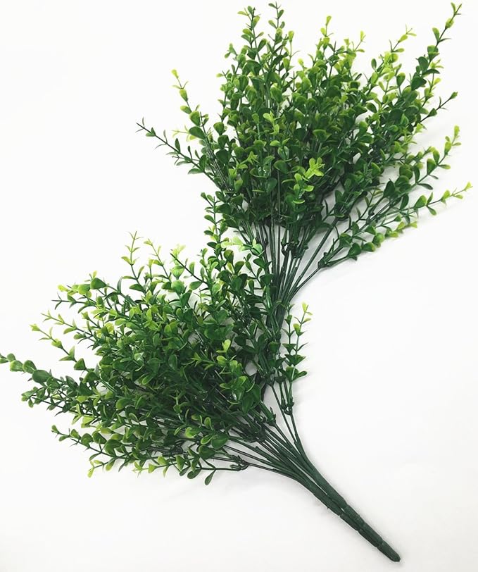 CATTREE Artificial Eucalyptus Leaves, Plastic Fake Shrubs Bushes Green Plants Wedding Indoor Outdoor Home Garden Verandah Kitchen Office Table Centerpieces Arrangements Christmas Decoration 4 pcs