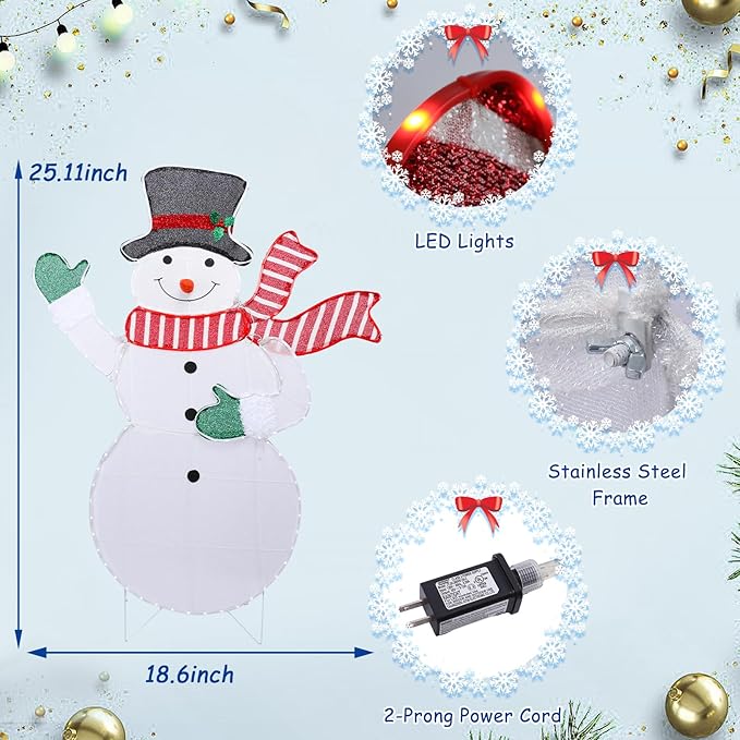 Lighted Snowman Christmas Decorations, Pre Lit White Neon Light Snowman Light Up Collapsible Snowman Christmas Decorations for Indoor Outdoor Garden Yard Lawn Holiday Party Decor