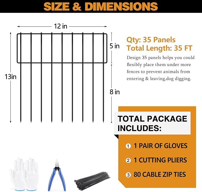 KYATE 35 Panels Animal Barrier Fence, 35ft(L) X 13inch(H) No Dig Rabbit Fences for Garden, Dog Digging Defense Ground Bottom Blockers, Rustproof Metal Border for Outdoor Patio Landscaping