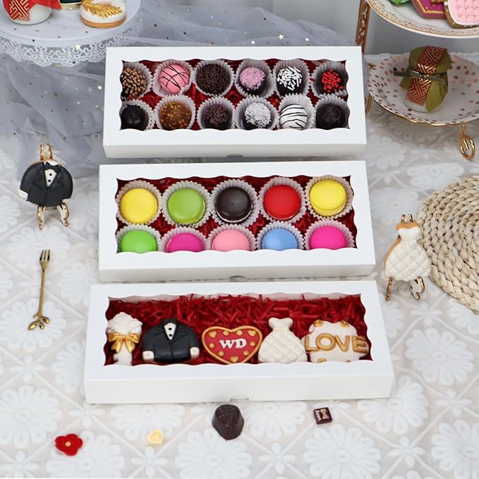 24pcs 12x5x1.5Inches White Bakery Boxes with Window Cookies Boxes Chocolate Truffle Boxes Cakesickle Boxes Macaron Boxes Browines Treat Boxes for Christmas Valentine's Easter Mother's Day