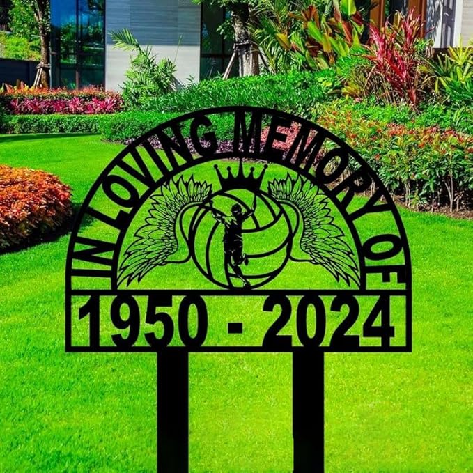 Personalized Welder Memorial Metal Stake – Custom Cross Stake, Sympathy Sign, Dad Memorial Gift, Garden Remembrance Marker (Volleyball Player Memorial)