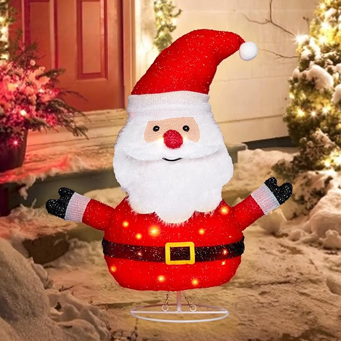 Lighted Santa Claus Holiday Display, Collapsible Pre Lit Pop Up Santa Claus Christmas Decoration for Indoor Outdoor Garden Yard Lawn Holiday Party Decor