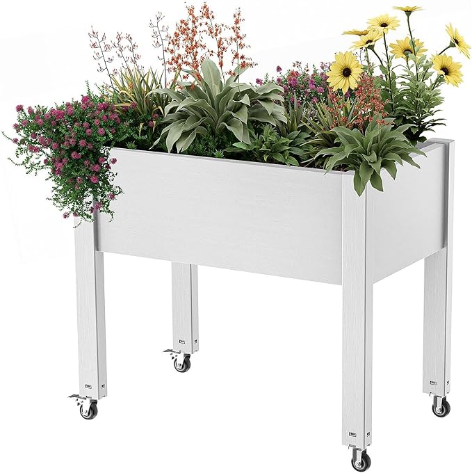 EasyUp Horticulture Raised Garden Bed with Legs, Divisible Raised Resin Planter Box for Backyard, Patio, Balcony, with 4 Legs & 4 Swivel Lockable Wheels(Ashen,30.04 * 17.72 * 28.9)