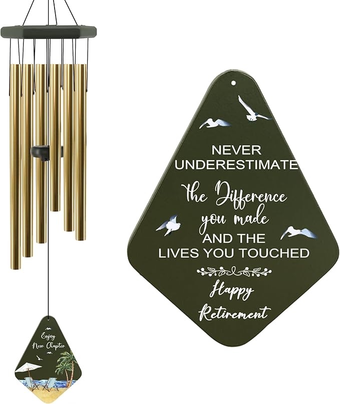 Retirement Gift for Woman Men, 32" Wind Chimes for Retirement, Happy Retirement Gifts for Coworker Colleague Boss Teachers Nurses Friends, Going Away Gifts Retirement Decorations,Green