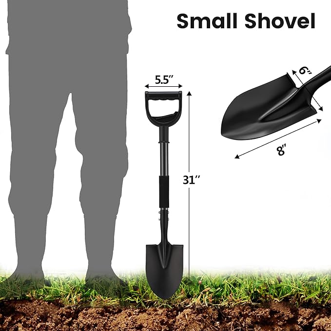 Garden Shovels for Digging, Small Beach Shovel with D-Handle 31 inch, Metal Sand Survival Camping Adult Kids Shovel for Gardening Cleaning