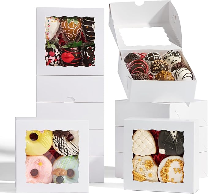 50pcs 5x5x2 Inch Window Boxes - Fits Cookies, Soap, Chocolate, Macaron, Cake & Gift Goodies