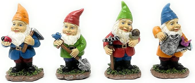 Nature's Mark 4 Gardener Gnomes Set Resin Statue Figurine Home Decorative Accent Statue Décor (4" H)