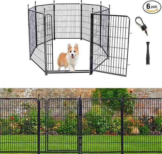Tall Garden Fence, 52in High 6 Panels Total 13.3 Ft(L) Dog Fence Outdoor for Yard, 21 inches Wide with Low Sills, Animal Barrier Fence, Flower Bed Fencing. Pet Fence, Garden Fence Border