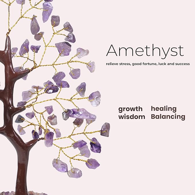 Amethyst Crystal Tree - Spiritual Gifts for Women, Reiki and Feng Shui Decor, Gemstones, Office Decoration, Crystal Bonsai, Money Tree, Small Office