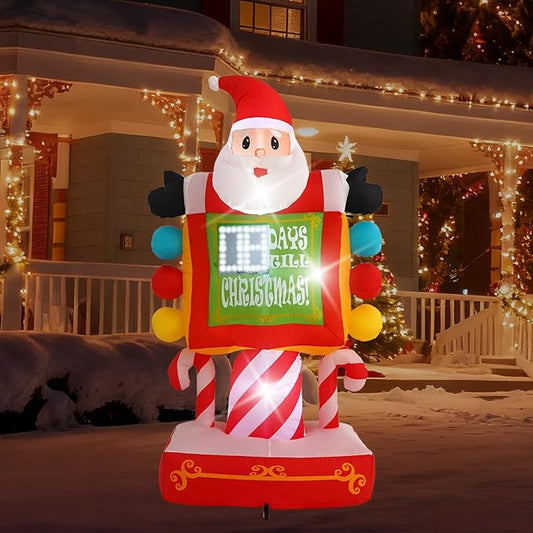 7FT Santa Claus Countdown Sign with Built-in LED Lights, Suitable for Christmas Lawns, Gardens, and Courtyards Outdoor Inflatable Decorations