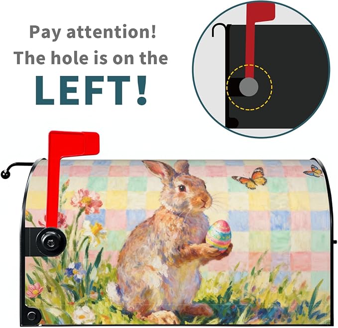 Spring Easter Plaid Mailbox Covers Magnetic Standard Size Bunny Rabbit Floral Flower Butterfly Holiday Outdoor Seasonal Decorative Letter Box Cases for Home Garden Outside Decor, 21x18 Inch