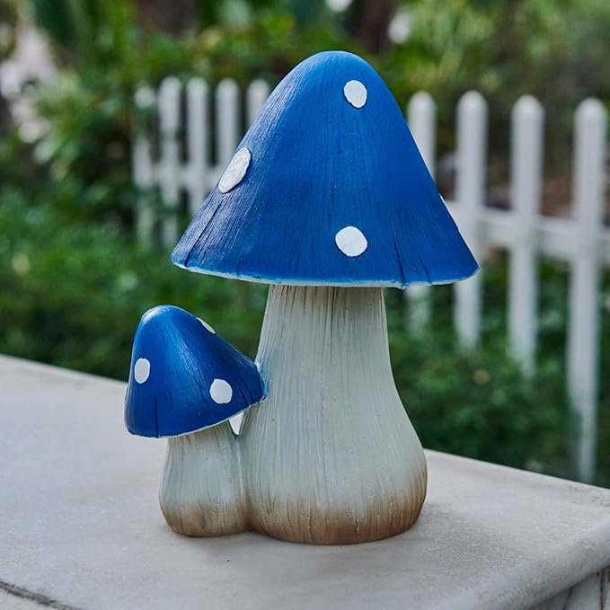 Mushroom Decor Fairy Garden Accessories - Outdoor Garden Decor Mushrooms Ornament for Garden Decoration Garden Gnome's Favorite Mushroom Statues (8" Blue)