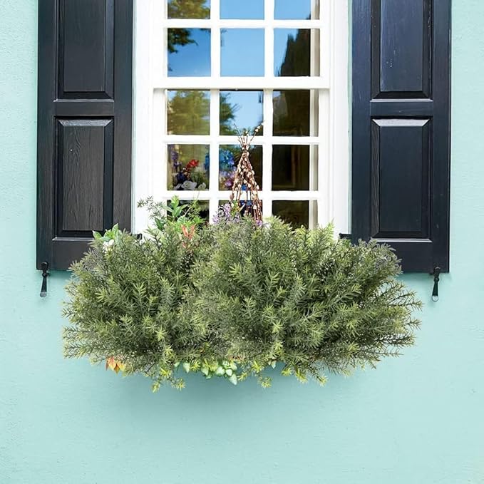 Artificial Rosemary Stems Fake Greenery Plants Faux Bushes Shrubs in Frosted Green for Decor Home Indoor Outdoor Garden 4pcs