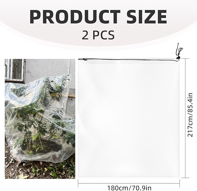 2 Pcs Large Winter Plant Cover Freeze Protection with Drawstring-70.8’’x82.7’’ Clear Plastic Plant Cover Bags Winter Plant Frost Bags ,Plant Shelter Coverings for Outdoor Garden Shrubs Fruit Trees