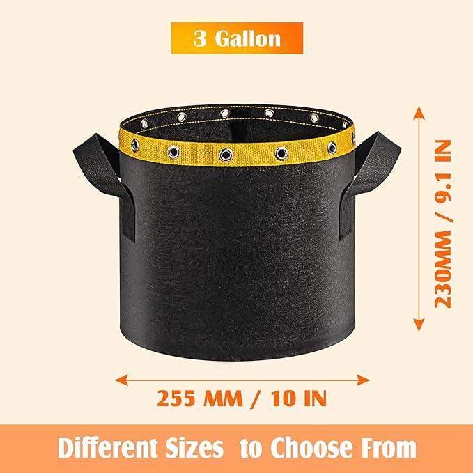 3 Gallon Grow Bags - Fabric Pots for Plants, 3 Gal Grow Bags with Breathable Fabric, Ideal for Vegetables, Tomatoes, Potatoes - Reusable Cloth Planters, 3 Gallon Nursery Pots