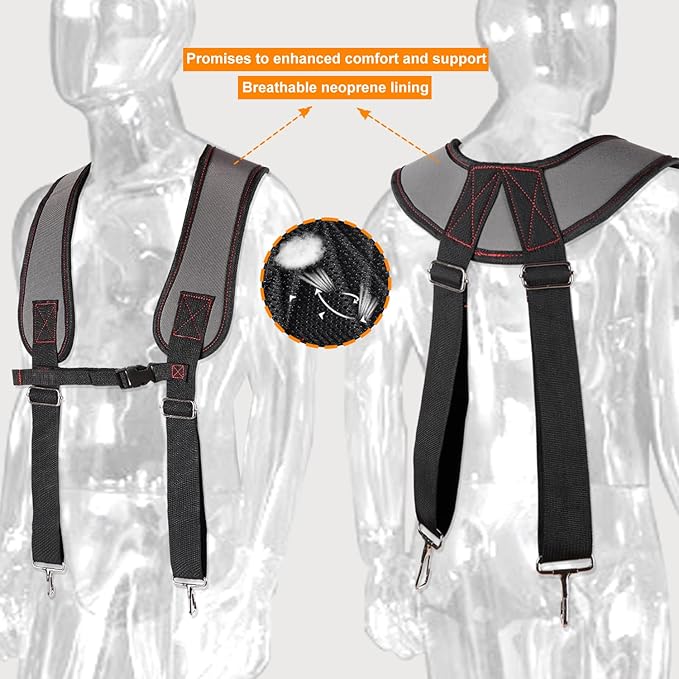 Tool Belt with Suspenders, Professional Tool Belt for Men, 18-Pocket Adjustable Heavy Duty Tool Organizer for Electrician, Carpenter, Framer, Construction Worker, Gray & Orange (32''–66'')