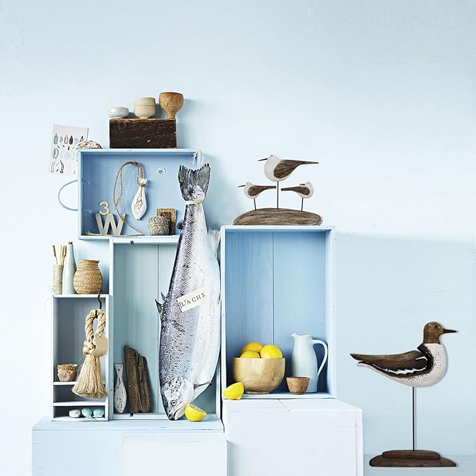 Aecipl Wooden Sea Bird Statue Seagull On Stand Decor Nautical Coastal Birds Sculpture Indoor Outdoor Animal Figurine Beach Themed Decoration Rustic Home Art for Bedroom Garden (E)