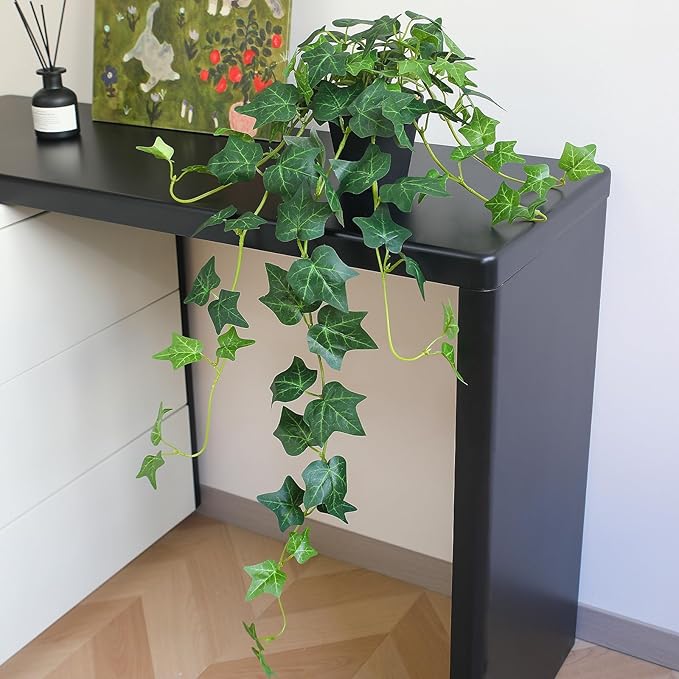 alyptus Fake English Ivy Plants in Pots Set of 2 – Realistic Artificial Ivy Greenery for Home Decor, Tabletop, Office, Shelf, or Bathroom – Lifelike Faux Hanging Vines, No Maintenance Required