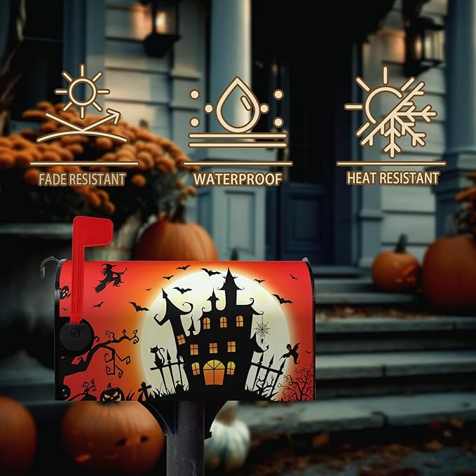 Halloween Mailbox Covers Castle Witch Magnetic Mailbox Cover Halloween Mail Box Wraps Post Letter Box Covers Garden Decorations Outdoor 21 X 18 Inch