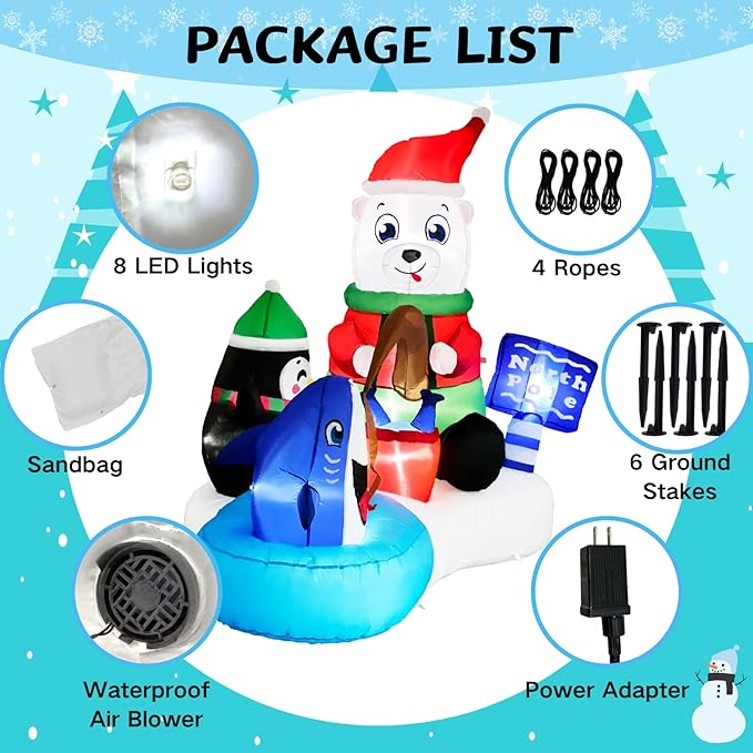 Christmas 5FT Giant Inflatables Outdoor Decorations Polar Bear Fishing with Penguin Blow UpCute Led Lighted Inflatable Yard Decor for Indoor Outside Lawn Garden Winter Xmas Holiday Vacation