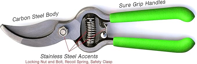 Garden Guru Classic Bypass Pruning Shears Clippers – Heavy Duty Forged Steel Garden Pruners – Safety Lock – Non Slip Comfort Grips – Cuts up to 1” – Professional Bypass Pruners for Gardening (4 Pack)