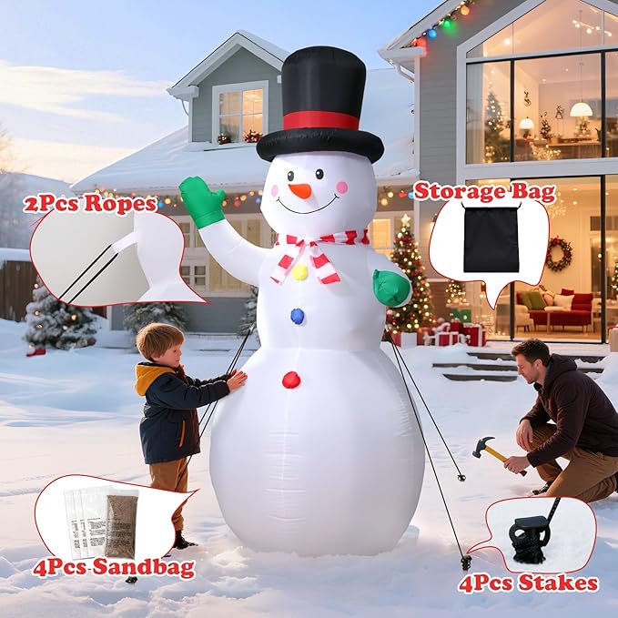Christmas Inflatable Outdoor Decorations, with Rotating Colored Light+LED Lights, Large Blow Up Yard Decor,Christmas Party Outdoor, Yard, Garden, Lawn Winter (6.5FT Snowman+3 Colors Light)