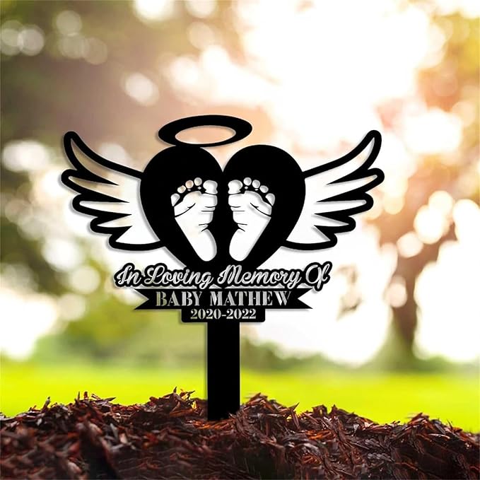 FrAnny Custom Baby Grave Marker,Baby Silhouette Memorial Stakes,Decor Gifts for Loss of Loved One & Loved Ones,Symbolic Memorial Stakes for Cemetery,Sympathy Gift,Metal Garden/Yard Sign, Black