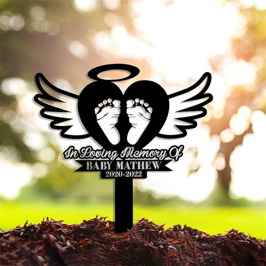 FrAnny Custom Baby Grave Marker,Baby Silhouette Memorial Stakes,Decor Gifts for Loss of Loved One & Loved Ones,Symbolic Memorial Stakes for Cemetery,Sympathy Gift,Metal Garden/Yard Sign, Black
