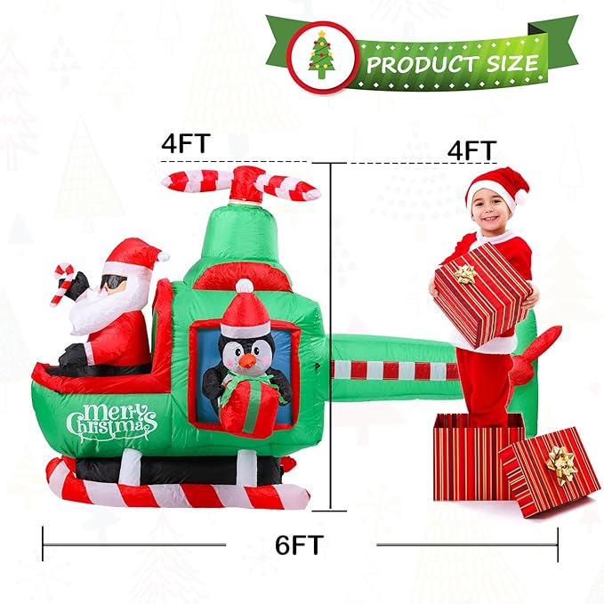 Taman 6 FT Christmas Inflatable Decorations, Santa Claus in a Helicopter with Rotating Propeller Built-in Bright LED Light Blow Up for Yard, Garden,Lawn Outdoor Holiday Yard Decorations