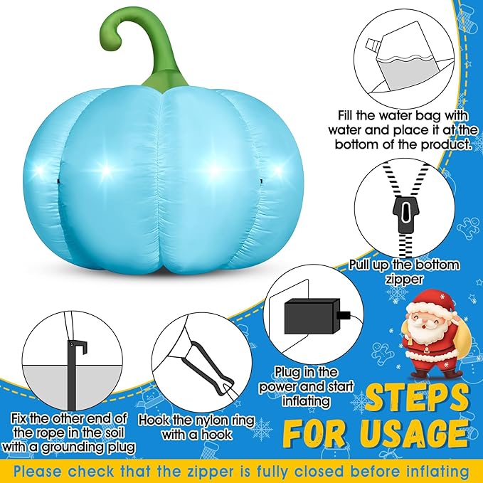 4.6FT Christmas Inflatable Pumpkin Blow-up Blue Pumpkin Build-in 4 LED Lights for Blue Christmas Outdoor Decorations Giant Inflatable Fake Pumpkins for Winter Xmas Party Decor Yard Garden Lawn