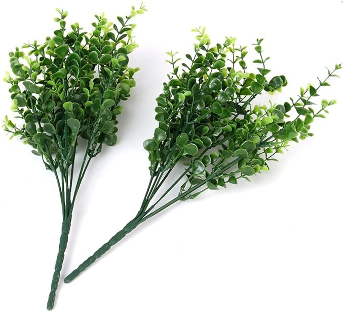 CATTREE Artificial Eucalyptus Leaves, Plastic Fake Shrubs Bushes Green Plants Wedding Indoor Outdoor Home Garden Verandah Kitchen Office Table Centerpieces Arrangements Christmas Decoration 4 pcs