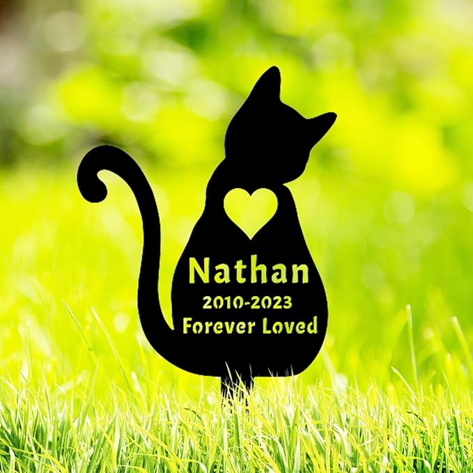 Personalized Cat Memorial Garden Stake, Custom Memorial Grave Marker for Outdoor Decor, Metal Cat Stake Garden Marker, Animal Silhouette Cat Art Lawn Grave Stake